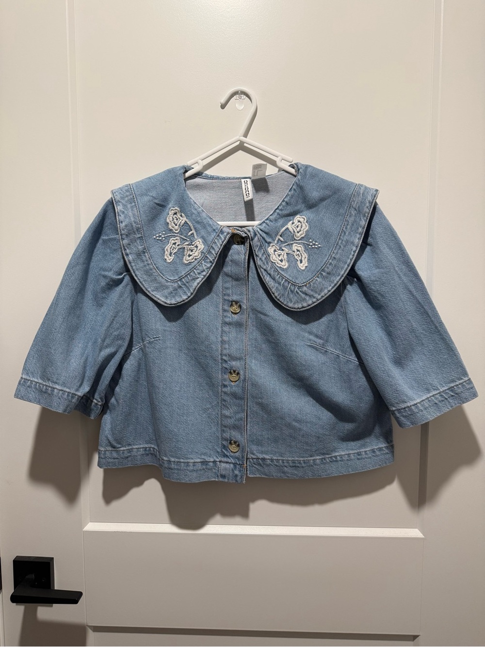 Light Blue Embroidered Collar Denim Top